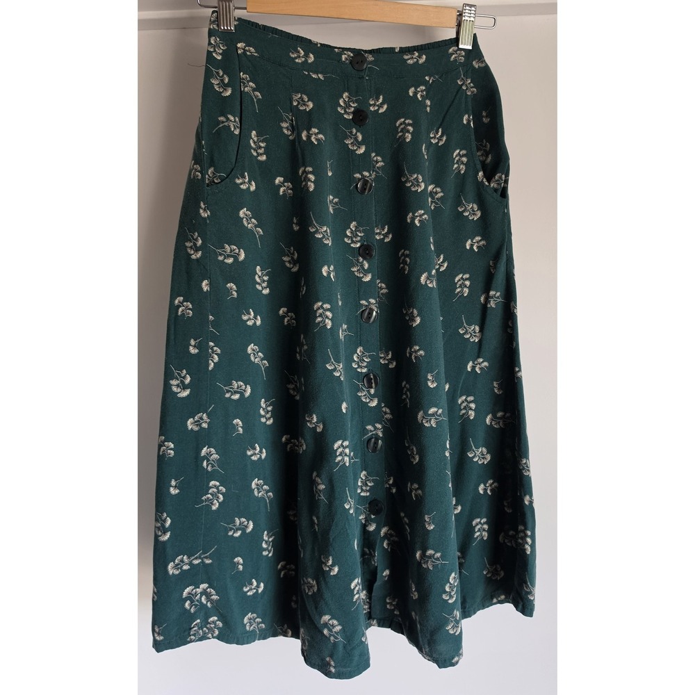 VTG Princess Highway Floral Skirt Size 6 Green Retro Midi A-Line Women
